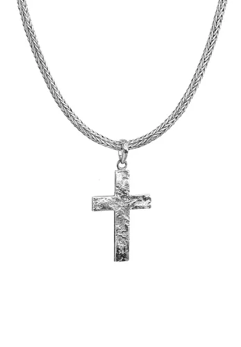 KUZZOI - Männerkette Kreuz gehämmert Massiv 925 Silber Ketten Herren