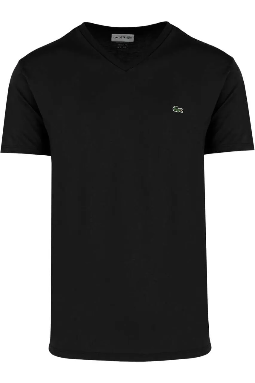 Lacoste Regular Fit T-Shirt V-Ausschnitt schwarz, Einfarbig