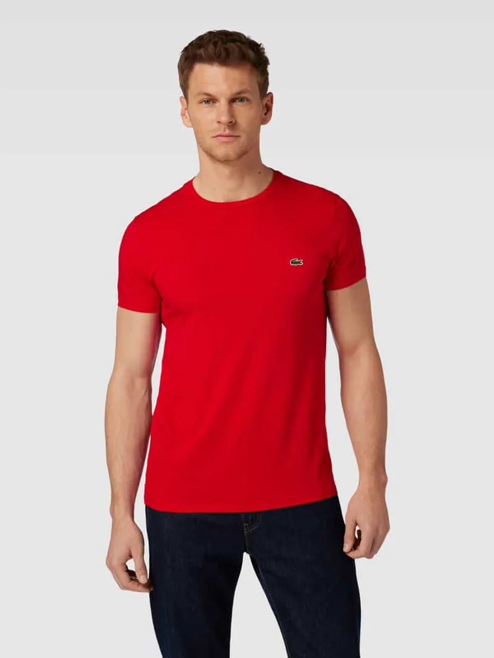 Lacoste T-Shirt in unifarbenem Design Modell 'Supima' in Rot