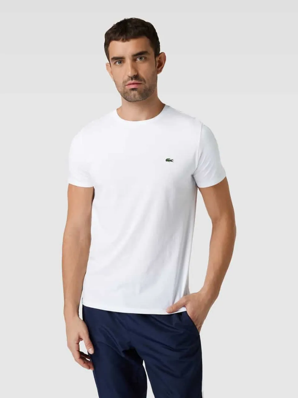 Lacoste T-Shirt in unifarbenem Design Modell 'Supima' in Weiss
