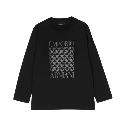 Langarm Baumwoll T-Shirt mit Logo-Dekoration Armani