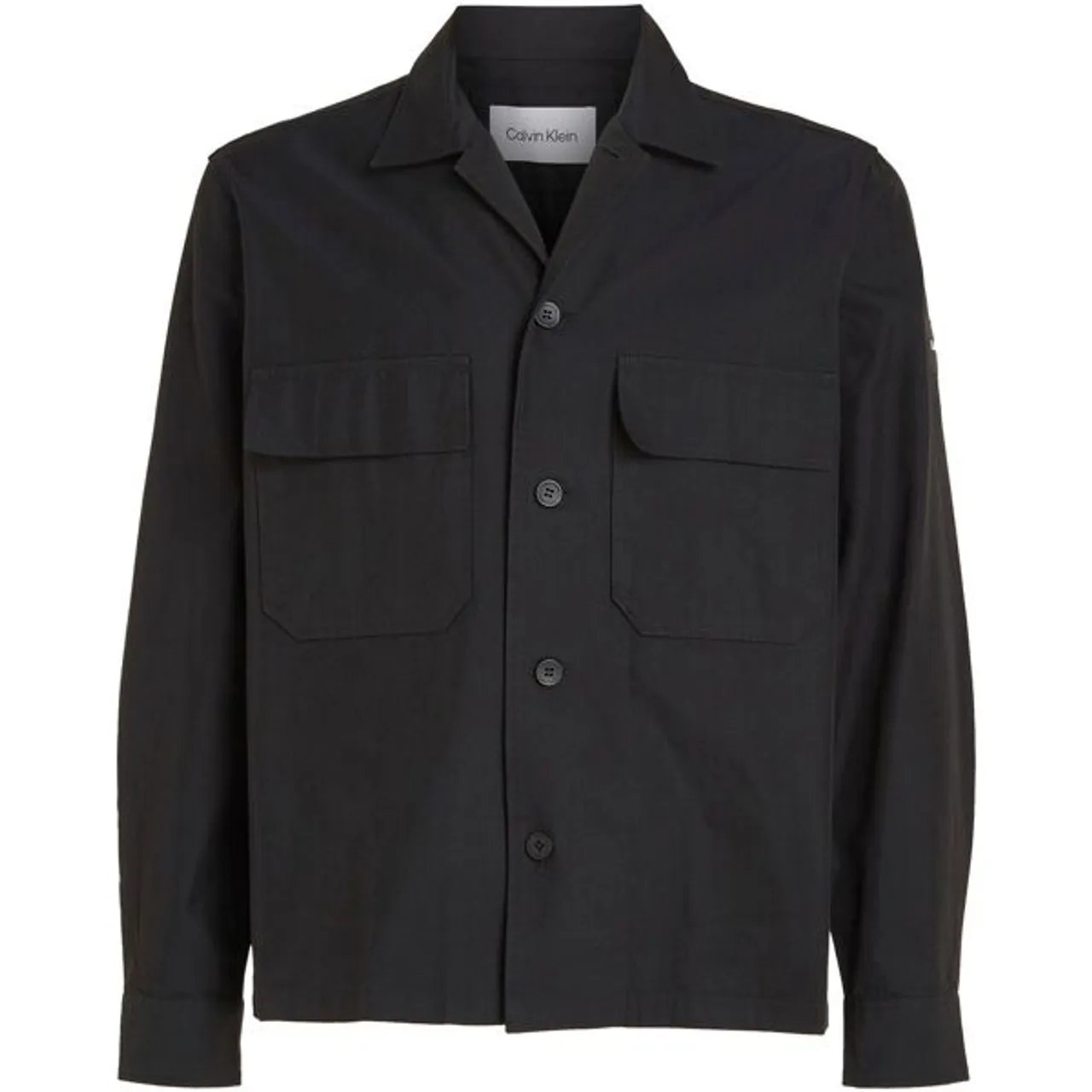 Langarmhemd CALVIN KLEIN "COTTON NYLON OVERSHIRT" Gr. XL, N-Gr, schwarz (ck black) Herren Hemden Langarm mit aufgesetzten Brusttaschen