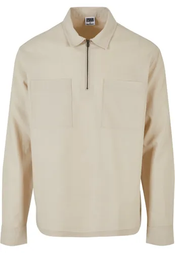 Langarmhemd URBAN CLASSICS "Urban Classics Herren Cotton Linen Half Zip Shirt" Gr. XL, US-Größen, beige (softseagrass) Herren Hemden Langarm