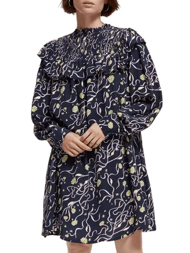 Langärmliges Kleid mit Rüschen und gesmoktem Kragen - Größe L - Multicolor - Frau - Kleid - Scotch & Soda