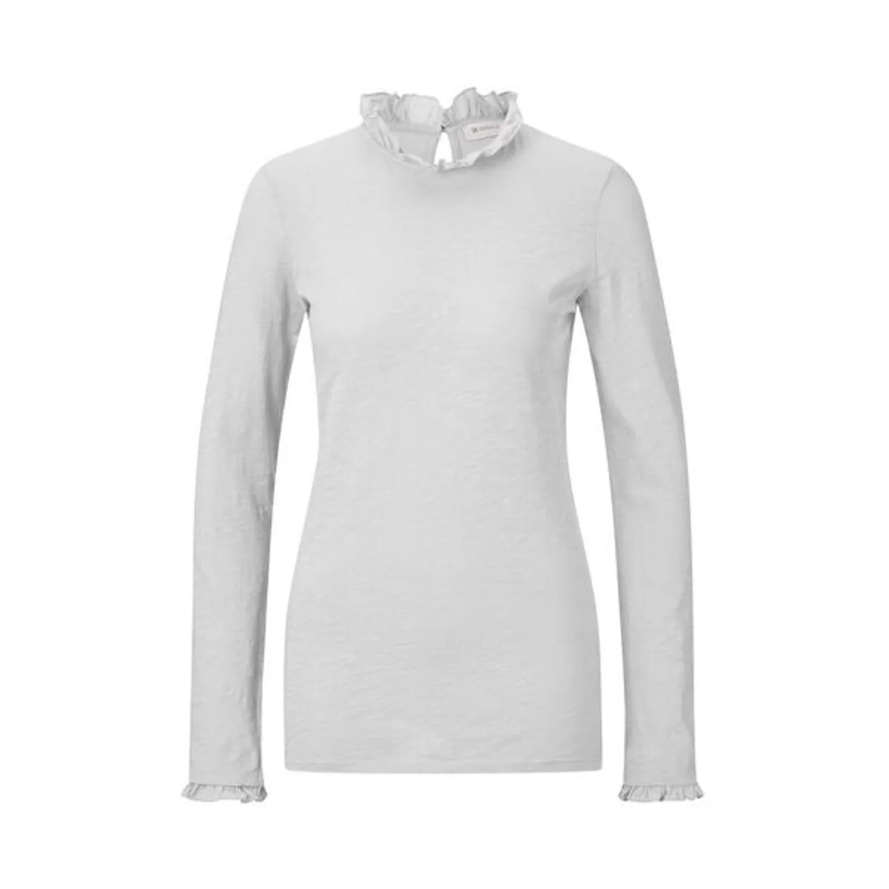 Langarmshirt RICH & ROYAL Gr. XS, weiß Damen Shirts Jersey mit Rüschenkante an Ausschnitt und Ärmelsaum