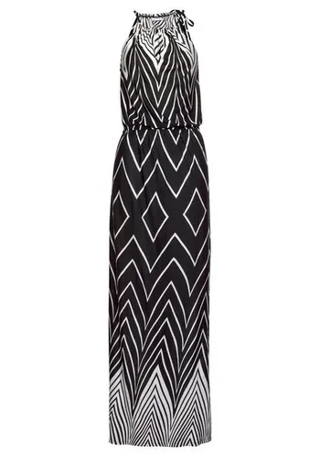 LASCANA Maxikleid im Schwarz-Weiß-Design mit Schlitz, Sommerkleid, Strandkleid