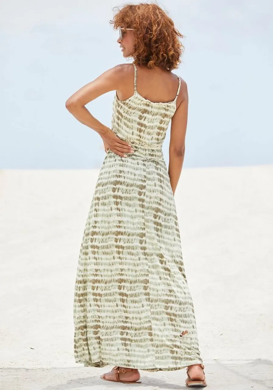 LASCANA Maxikleid mit Rüschendetails und Gummi in der Taille, Sommerkleid, Strandkleid