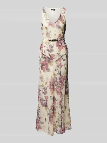 Lauren Dresses Abendkleid mit floralem Muster und Gürtel in Rose