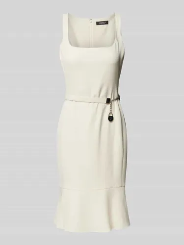 Lauren Ralph Lauren Knielanges Kleid mit Bindegürtel in Offwhite