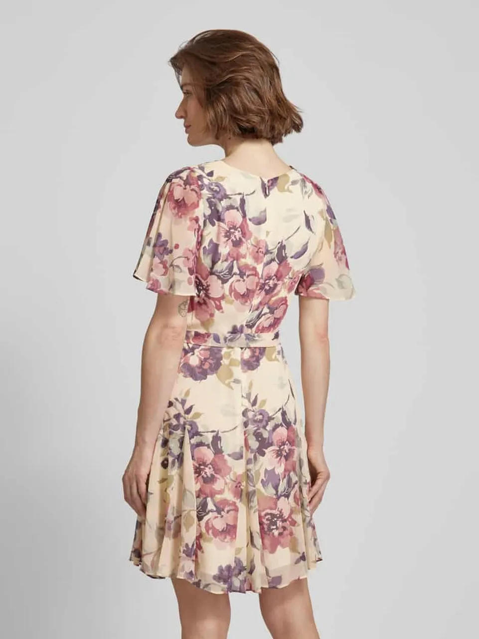 Lauren Ralph Lauren Knielanges Kleid mit floralem Print Modell 'WANDELLA' in Ecru
