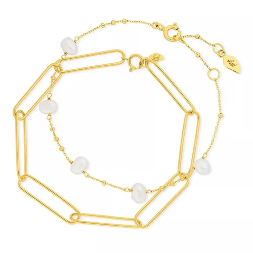 Leaf Armband - Bracelet Set Big Square/Pearl, silver gold plate - Gr. M - in Silber - für Damen