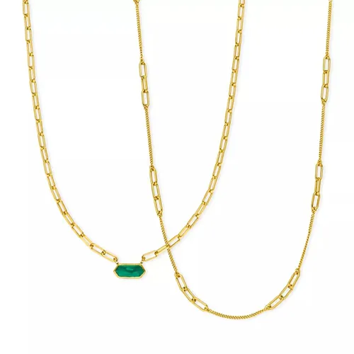 Leaf Halskette - Necklace Set Cube, green Agate, silver gold plate - Gr. unisize - in Grün - für Damen