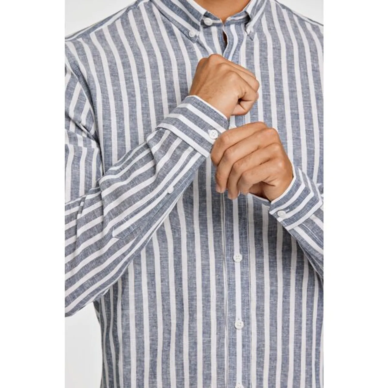 Leinenhemd LINDBERGH Gr. L, N-Gr, blau (dk blue) Herren Hemden Langarm langarm aus Leinen und mit Streifen-Muster