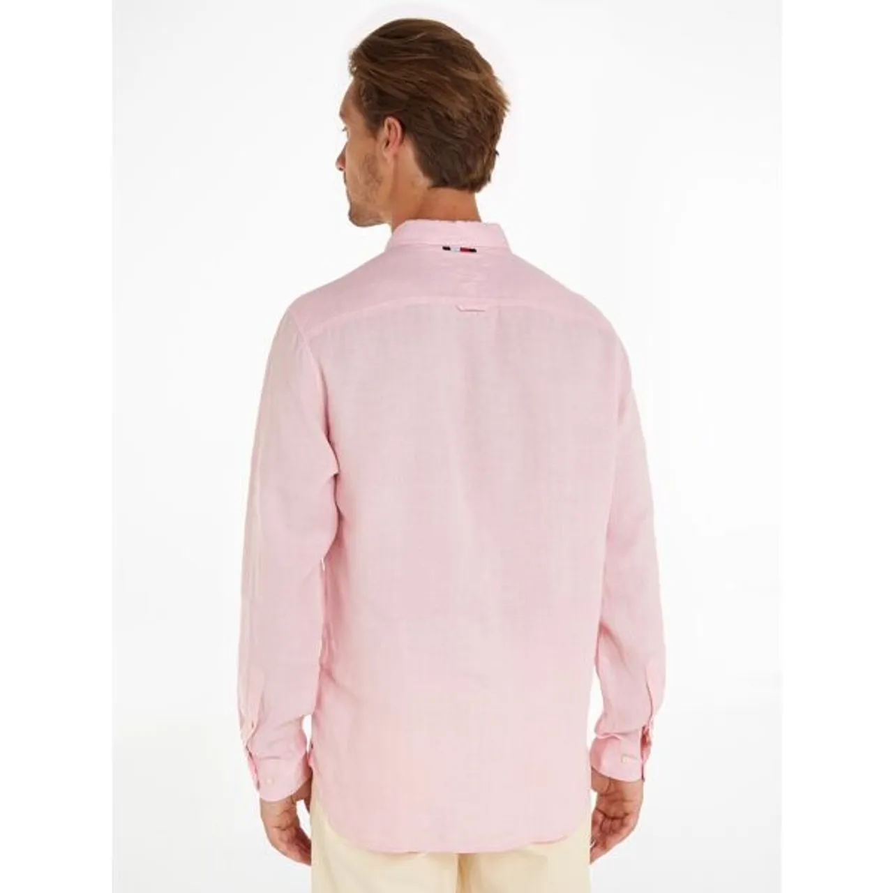 Leinenhemd TOMMY HILFIGER "PIGMENT DYED LI SOLID RF SHIRT" Gr. M, N-Gr, pink (pink crystal) Herren Hemden Langarm