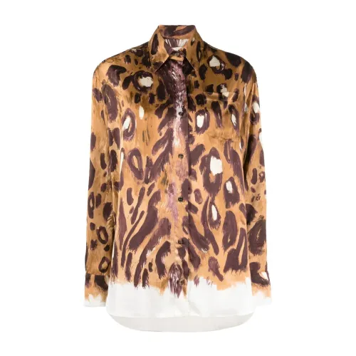 Leopardendruck Hemd mit Spitzem Kragen Marni