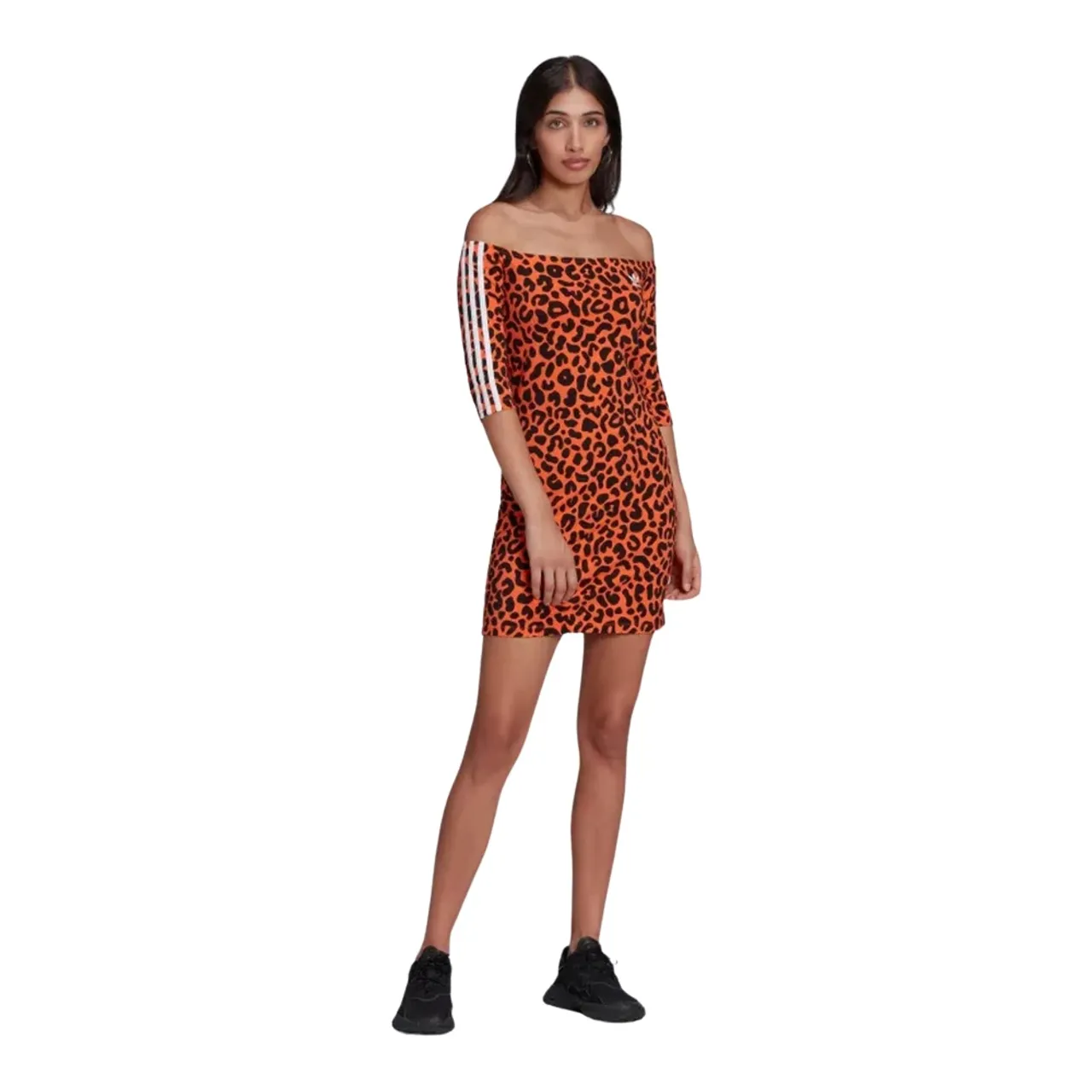 Leopardenmuster Kleid, Orange, 3/4 Ärmel Adidas