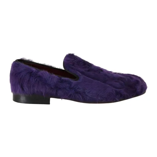 Lila Sheep Fur Leder Loafers Dolce & Gabbana