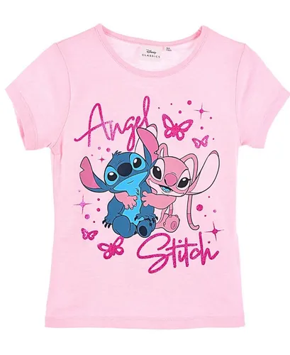 Lilo & Stitch T-Shirt Angel & Stitch Mädchen Kurzarmshirt aus nachhaltigen Materialien Gr. 116 - 152 cm