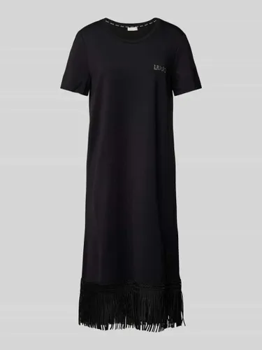 Liu Jo White Knielanges T-Shirt-Kleid mit Fransen in Black