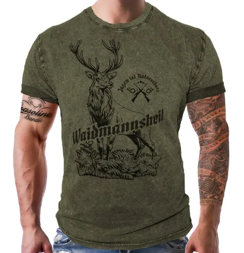 LOBO NEGRO® T-Shirt für Jäger im Washed Look: Waidmannsheil - Jagen ist Naturschutz