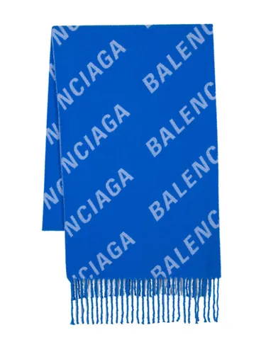 logo-jacquard wool scarf