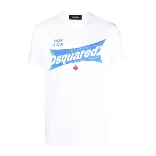 Logo Print Weißes Baumwoll-T-Shirt Dsquared2