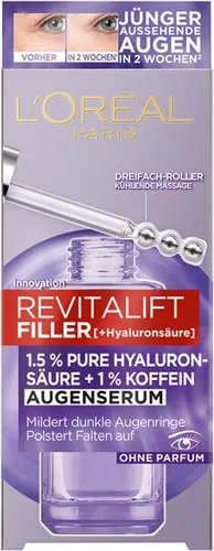L'Oréal Paris Revitalift Filler Augenserum mit 2.5% Hyaluronsäure + Koffein Gesichtsserum 20ml