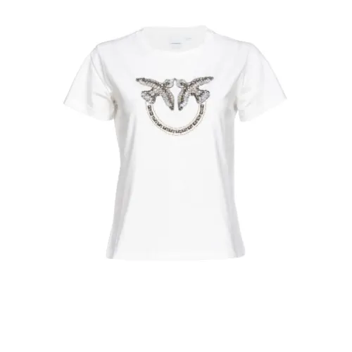Love Birds besticktes weißes T-Shirt Pinko