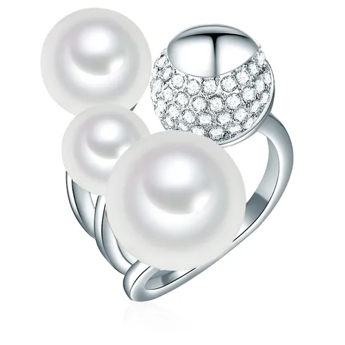 Lulu & Jane - Perlen-Ring Messing Glas Muschelkernperle in Silber Ringe Damen