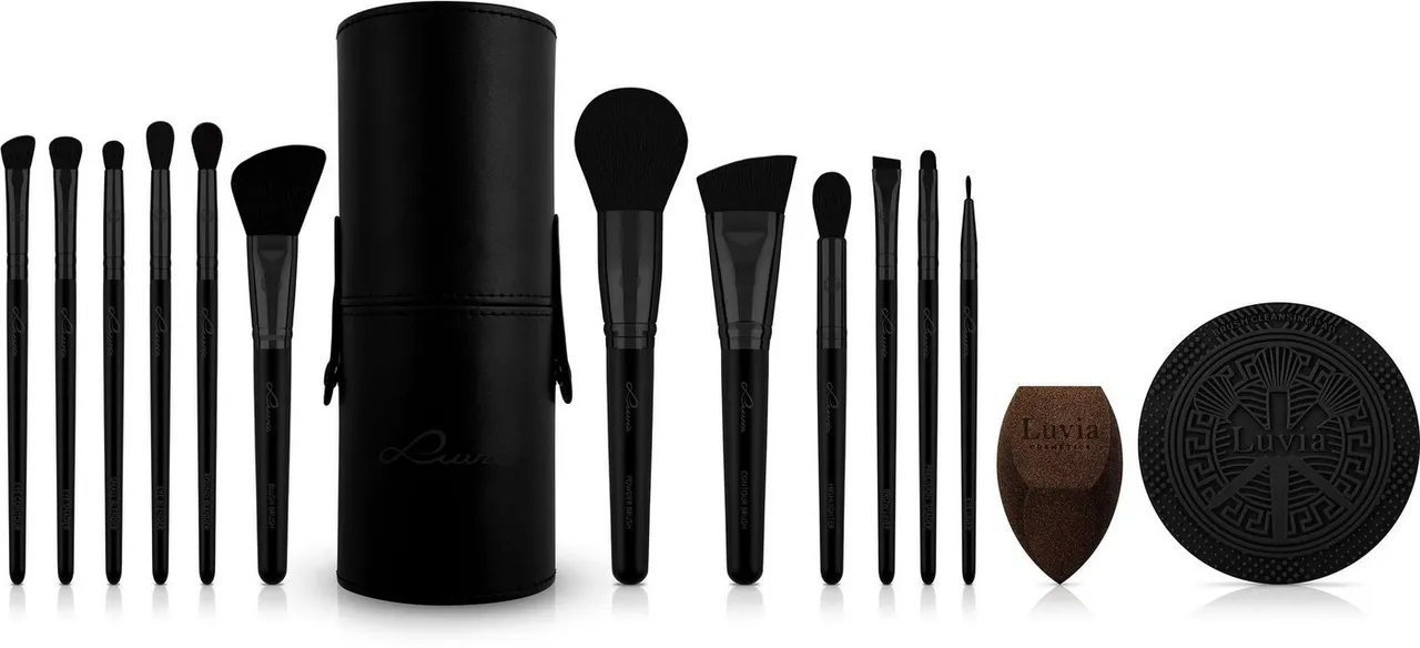 Luvia Cosmetics Kosmetikpinsel-Set Prime Vegan Pro Black Edition, 15 tlg.