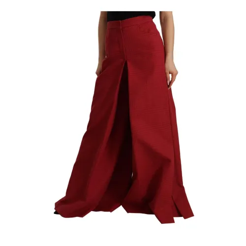 Luxuriöse Rote Hose mit Hoher Taille und Weitem Bein Dolce & Gabbana