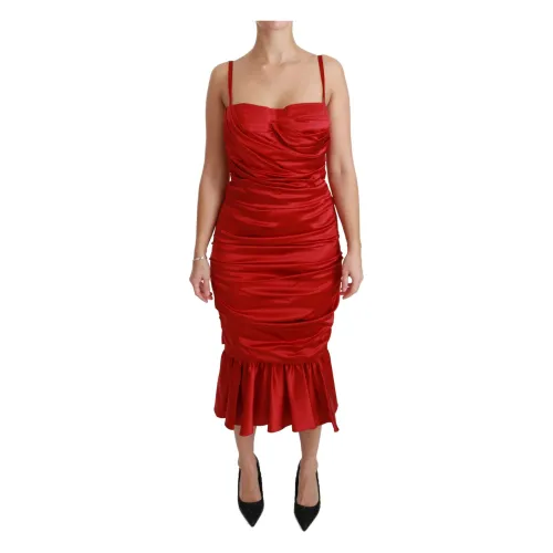 Luxuriöses Rotes Seiden Mermaid Midi Kleid Dolce & Gabbana
