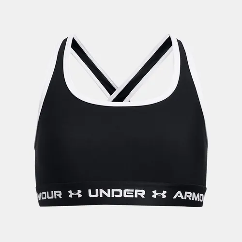 Mädchen Under Armour Crossback Sport-BH Schwarz / Schwarz / Weiß YXS (122 - 127 cm)