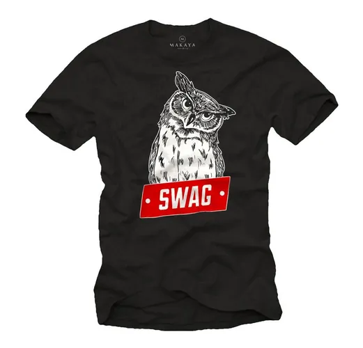 MAKAYA Print-Shirt Herren Eule Swag Owl Tiermotiv Jungs Jungen Teenager Männer mit Druck, aus Baumwolle