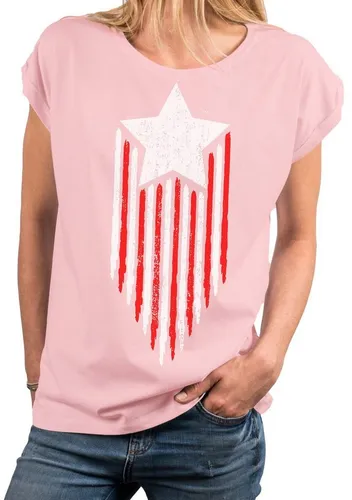 MAKAYA Print-Shirt Vintage Amerika Fahne amerikanische Flagge Damen Top Kurzarmshirt, große Größen
