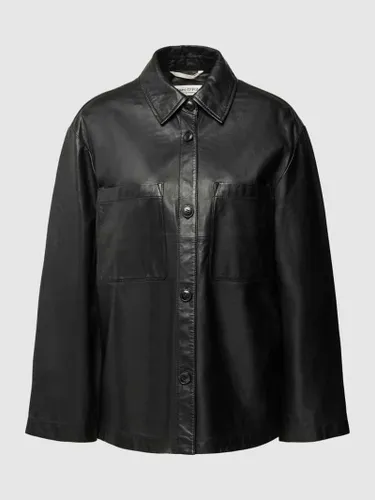 Marc O'Polo Hemdbluse aus Leder mit Knopfleiste in Black