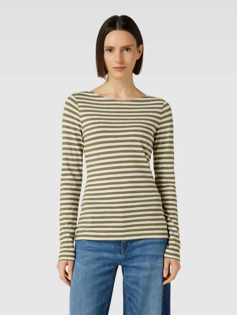 Marc O'Polo Longsleeve mit Streifenmuster in Oliv