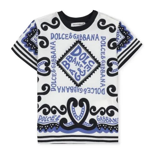Marina Muster Baumwoll-T-Shirt für Jungen Dolce & Gabbana