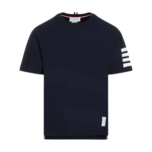 Marineblau Kurzarm T-shirt,Milano Baumwoll 4 Bar Streifen T-Shirt,Milano Cotton 4 Bar Stripe T-Shirt Thom Browne