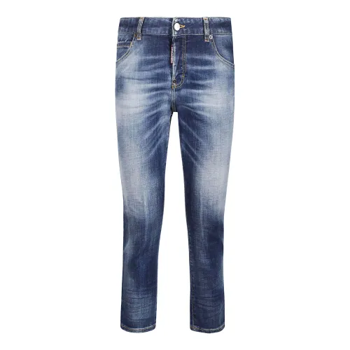 Marineblaue Cropped Jeans für coole Mädchen Dsquared2