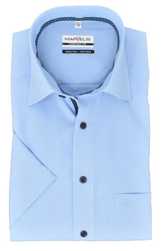 MARVELIS Kurzarmhemd Kurzarmhemd - Comfort Fit - Einfarbig - Hellblau