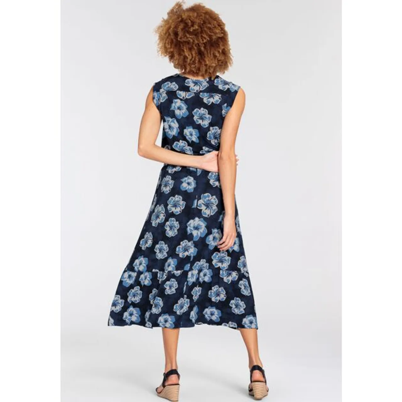 Maxikleid BOYSEN'S Gr. 48, N-Gr, blau (marine) Damen Kleider Strandkleider mit maritimen Floral-Alloverdruck - NEUE KOLLEKTION