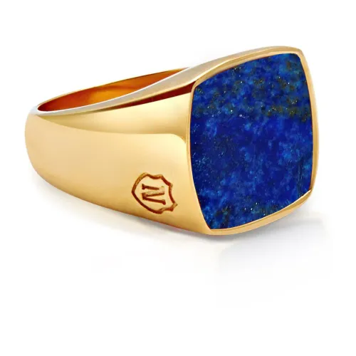 Men's Gold Signet Ring with Blue Lapis Nialaya