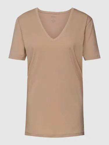 Mey Slim Fit T-Shirt mit V-Ausschnitt in Beige