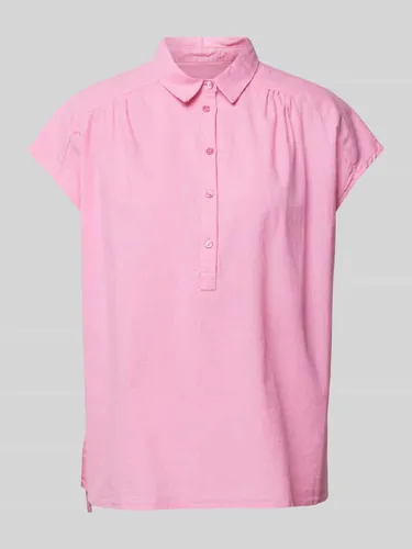 Milano Italy Bluse aus Baumwoll-Leinen-Mix in unifarbenem Design in Pink