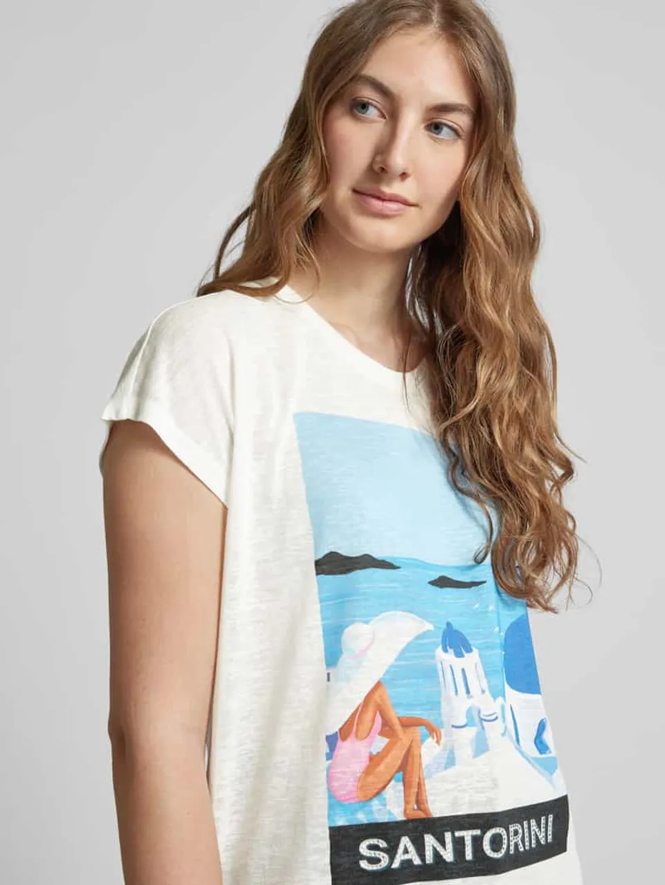 Milano Italy T-Shirt aus Viskose-Mix mit Motiv-Print in Offwhite