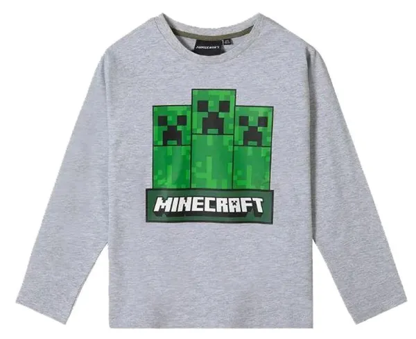 Minecraft Langarmshirt MINECRAFT Langarm T-Shirt Kinder Sweater Sweatshirt Pullover Jungen + Mädchen Sky + Gray Gr. 116 128 134 140 152 für 6 7 8 9 10...