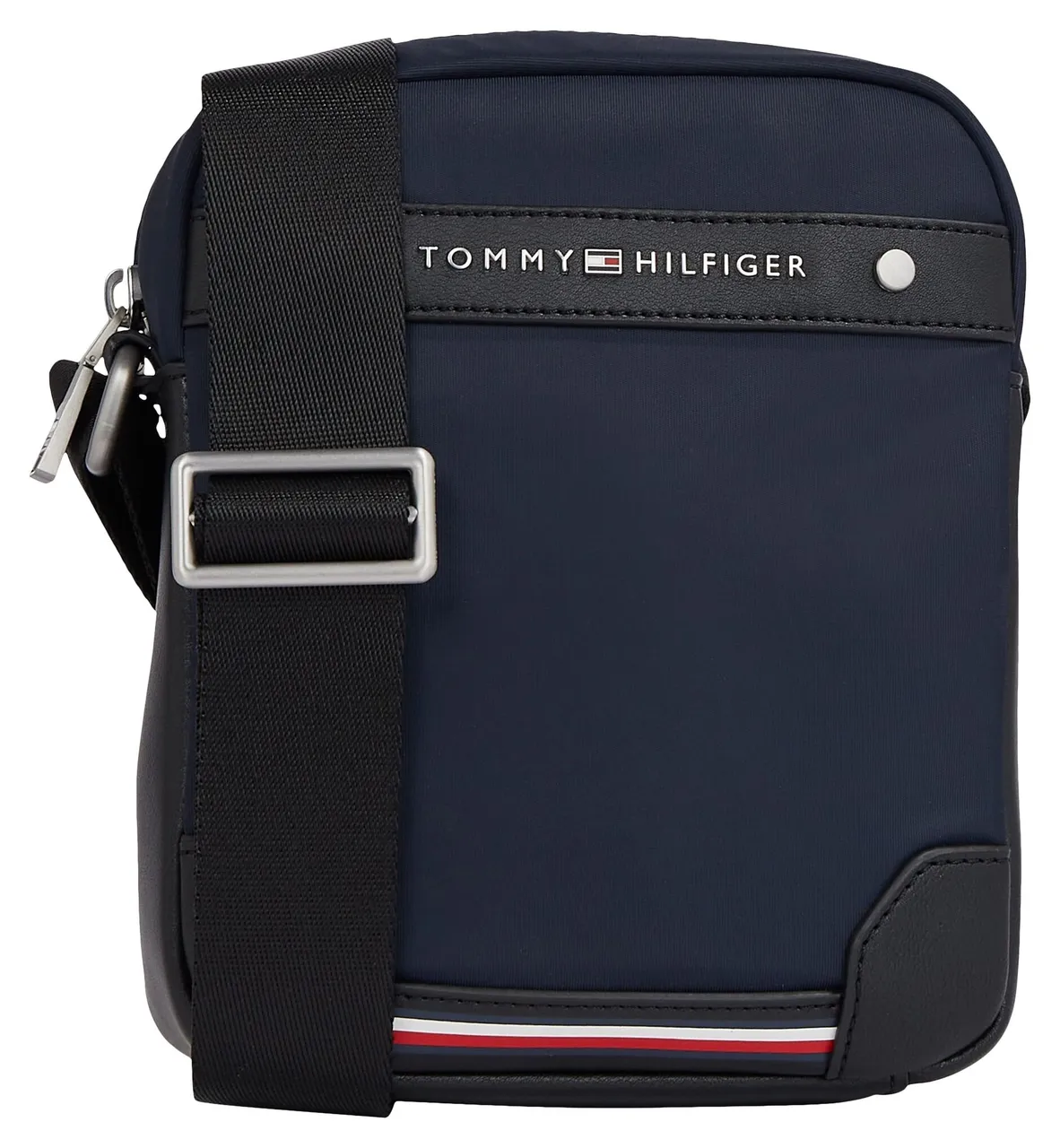 Mini Bag TOMMY HILFIGER "TH CENTRAL REPREVE MINI REPORTER" Gr. B/H/T: 16 cm x 19,5 cm x 6,5 cm, blau (dunkelblau) Damen Taschen