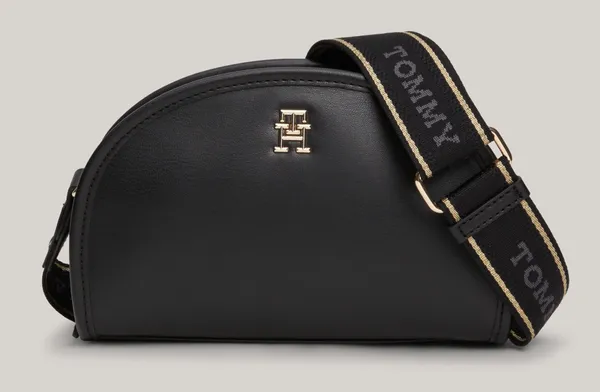 Mini Bag TOMMY HILFIGER "TH MONOTYPE HALF MOON CAMERA BAG" Gr. B/H/T: 20 cm x 13 cm x 7 cm, schwarz (black) Damen Taschen Handtaschen
