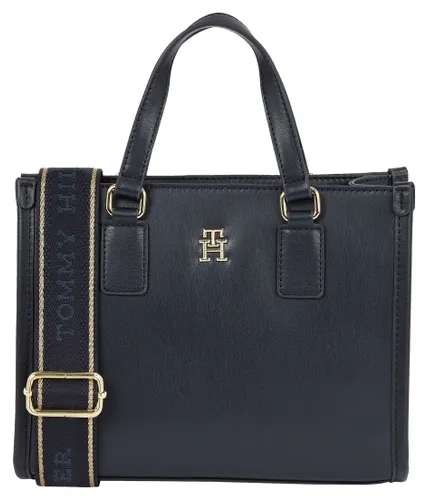 Mini Bag TOMMY HILFIGER "TH MONOTYPE MINI TOTE" Gr. B/H/T: 24,5 cm x 19 cm x 11 cm, blau (space blue) Damen Taschen Handtaschen Handtasche Tasche Schu...